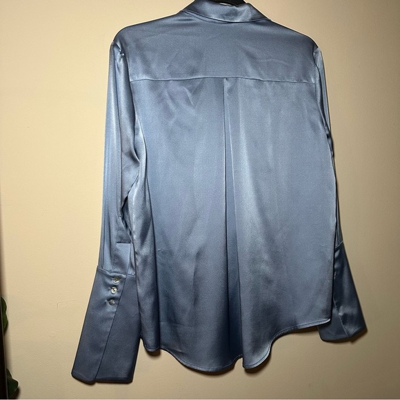 Michelle Farmer Luxury Silk Garçon Blouse Stretch Shirt Charmeuse Hydrangea XS - Picture 11 of 16
